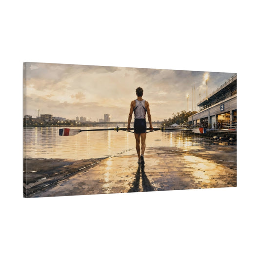 Main Mockup. Golden Hour Rower shown as canvas print