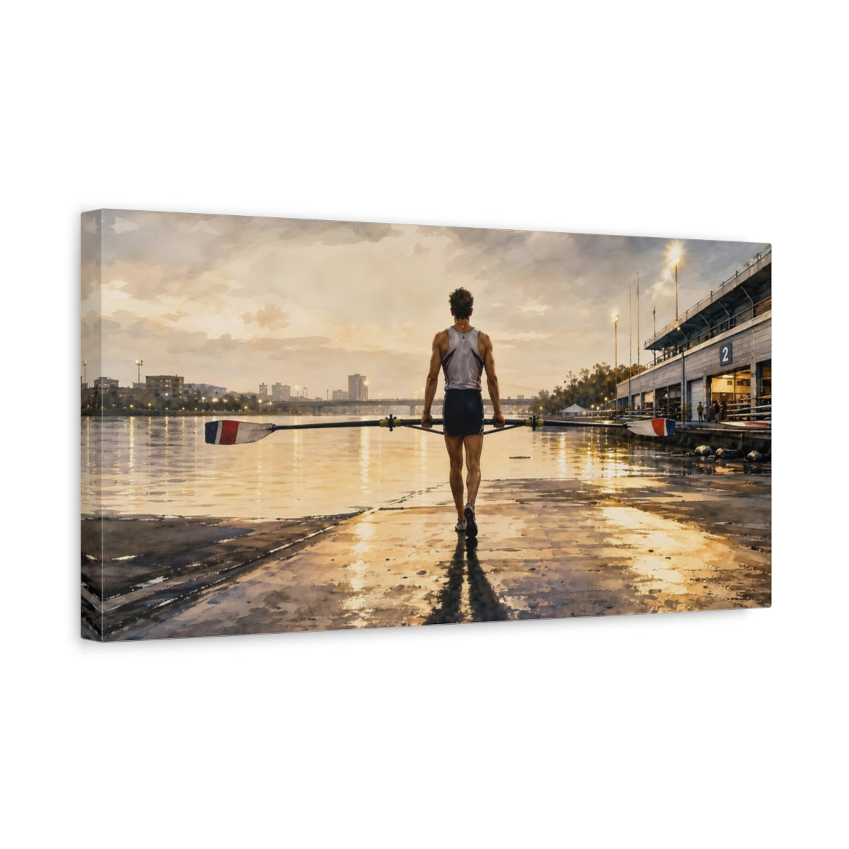 Side Mockup 3. Golden Hour Rower shown as canvas print