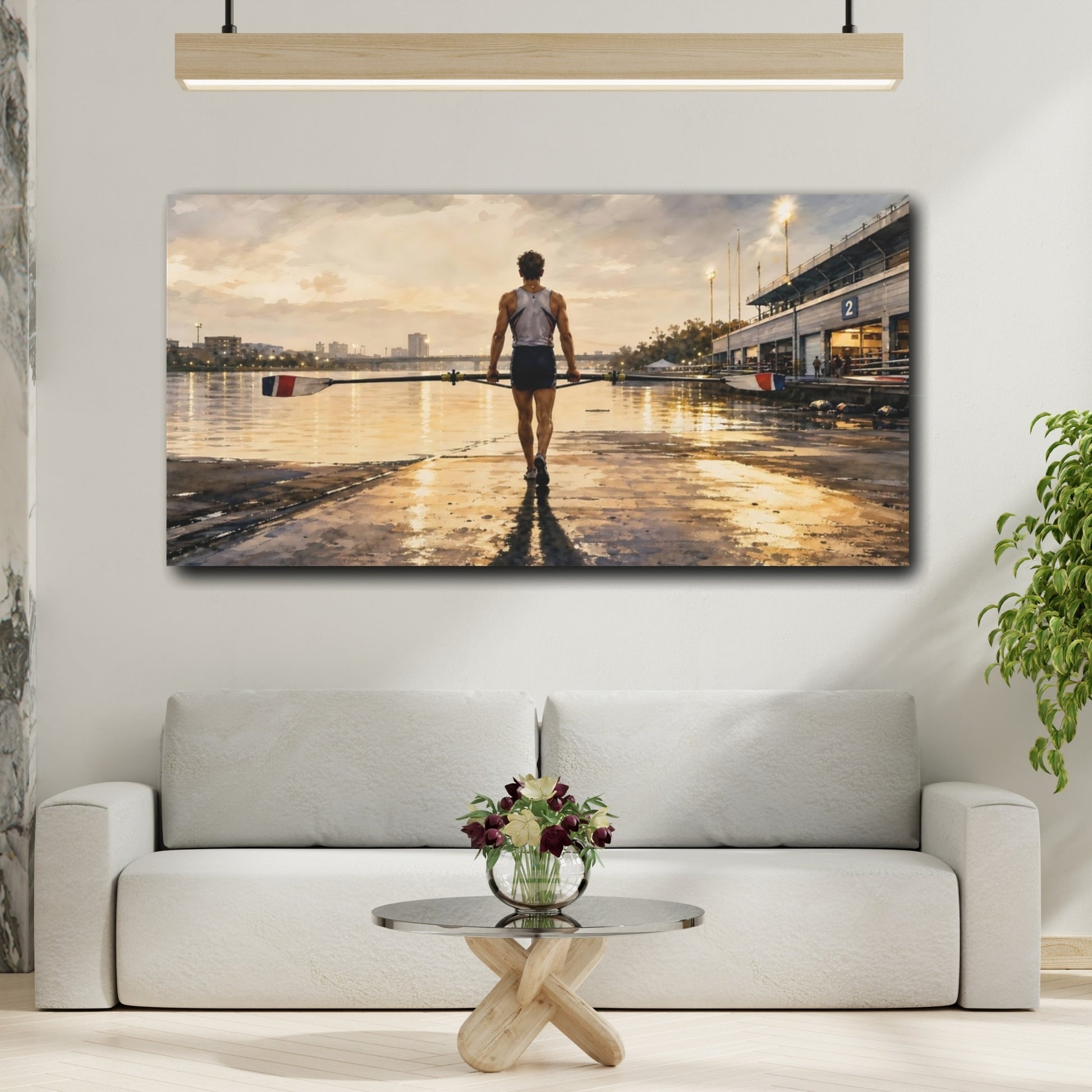 Mockup 2. Golden Hour Rower shown as canvas print