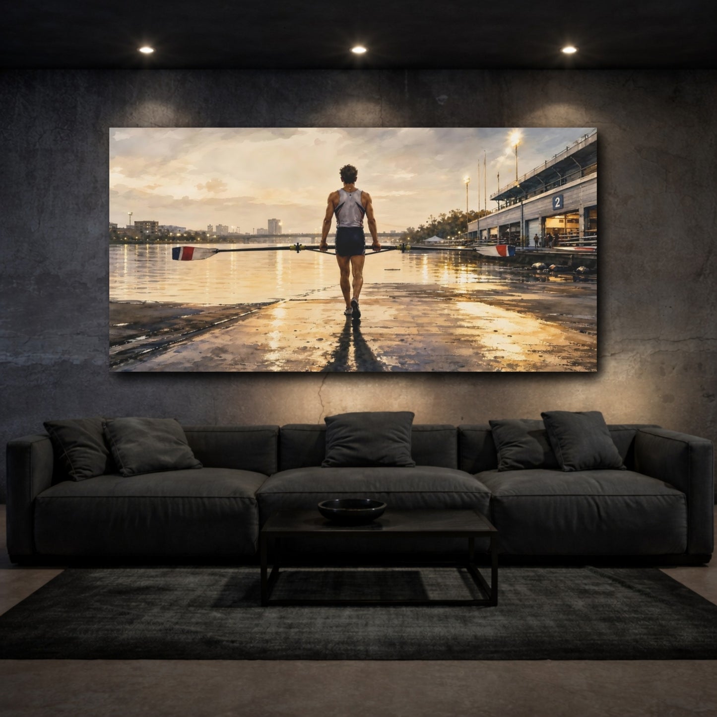 Mockup 3. Golden Hour Rower shown as canvas print