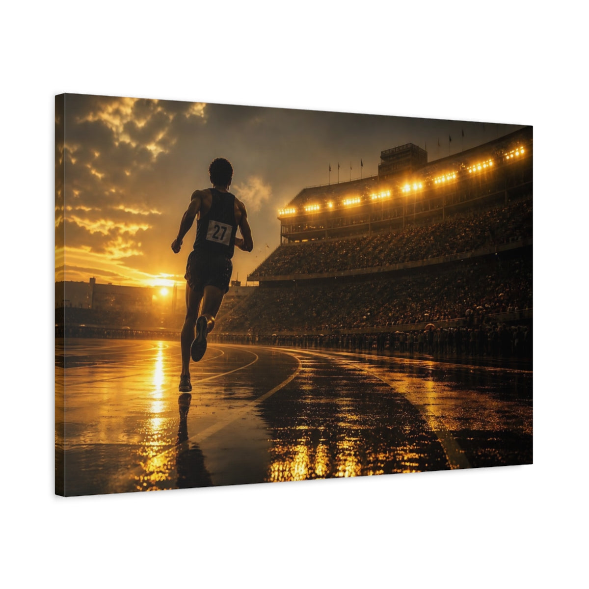 Side Mockup 2. Golden Hour Sprint shown as canvas print