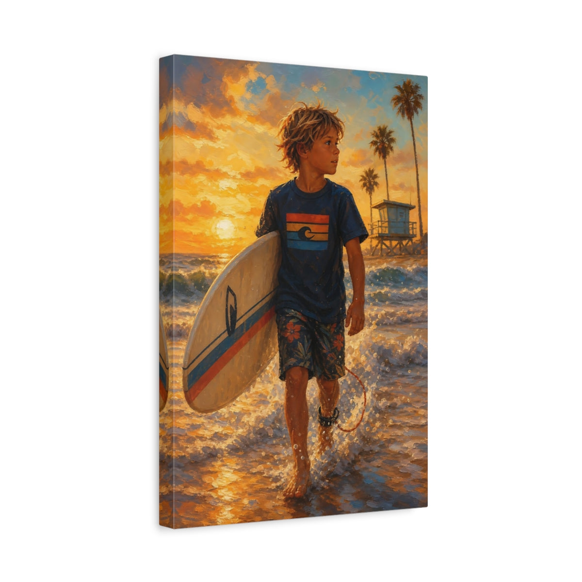Side Mockup 4. Golden Hour Surfer shown as canvas print