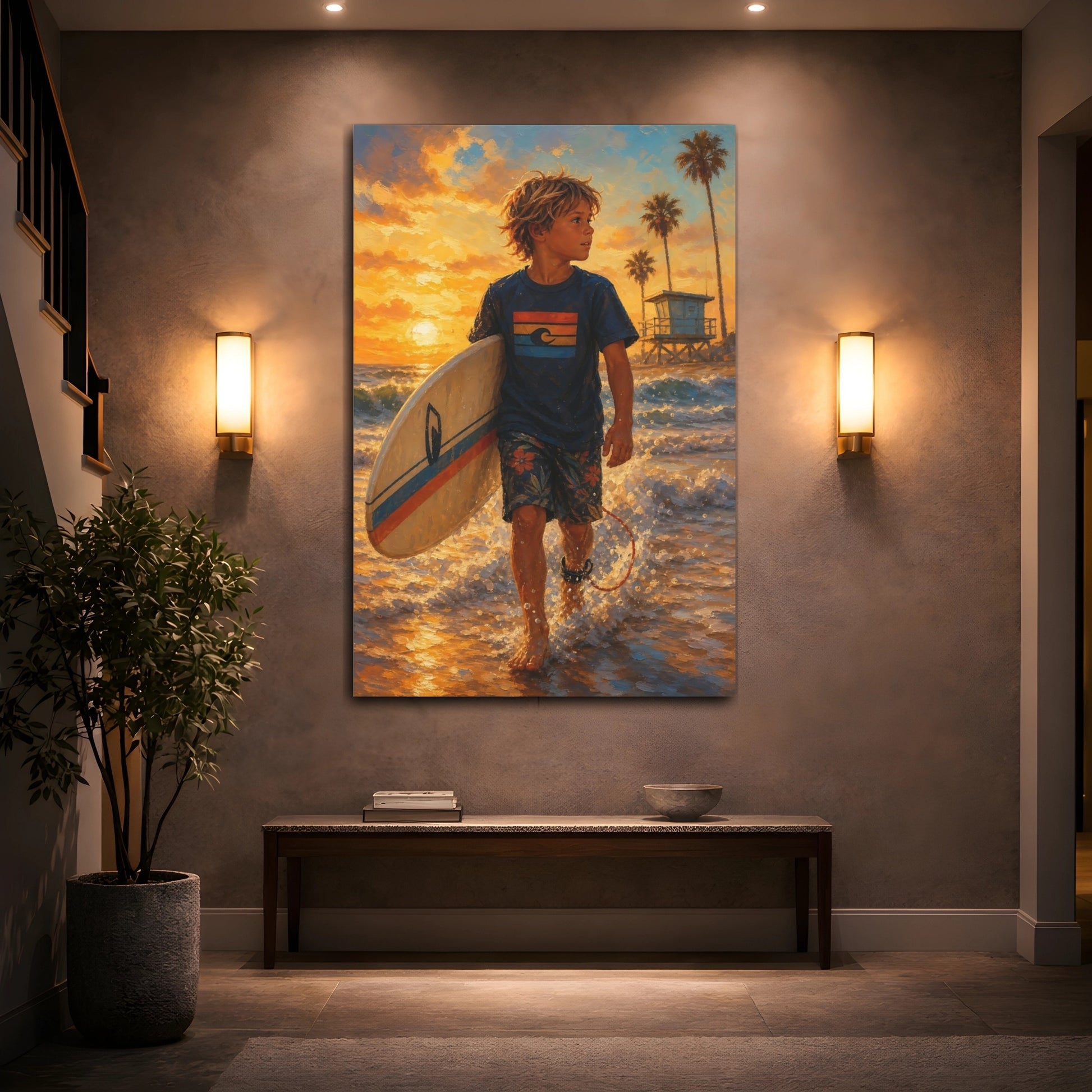 Mockup 2. Golden Hour Surfer shown as canvas print