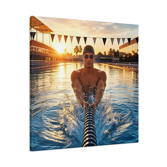 Main Mockup. Golden Hour Swim shown as canvas print