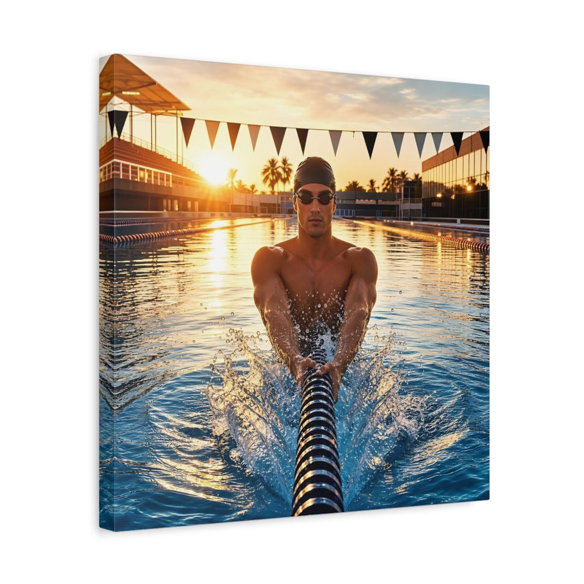 Side Mockup 6. Golden Hour Swim shown as canvas print
