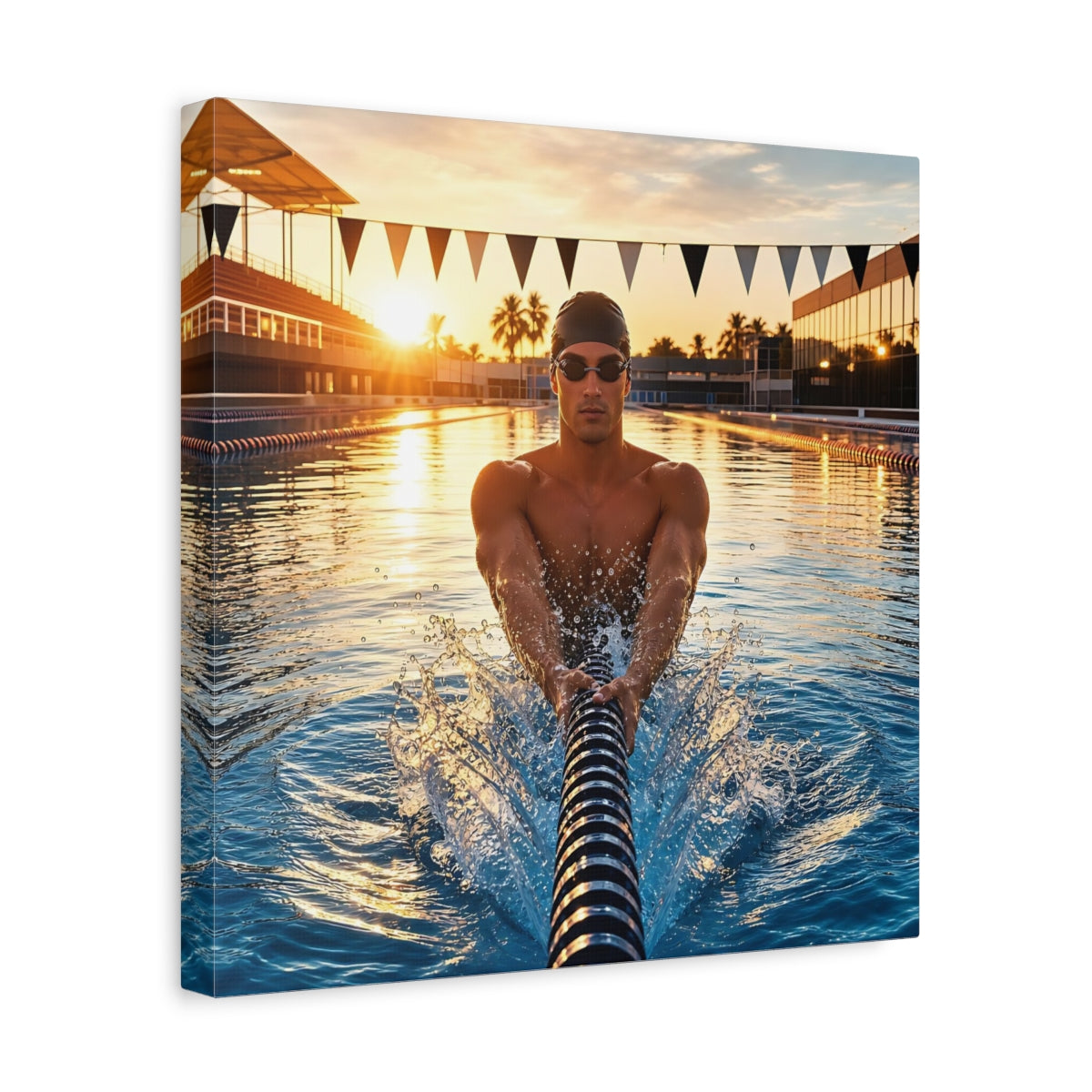 Side Mockup 7. Golden Hour Swim shown as canvas print