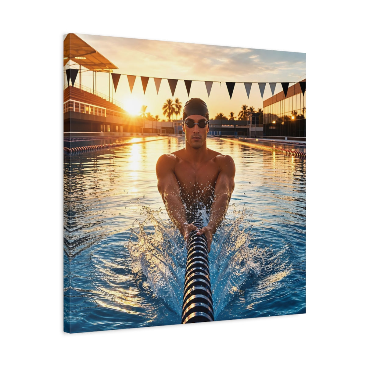 Side Mockup 4. Golden Hour Swim shown as canvas print