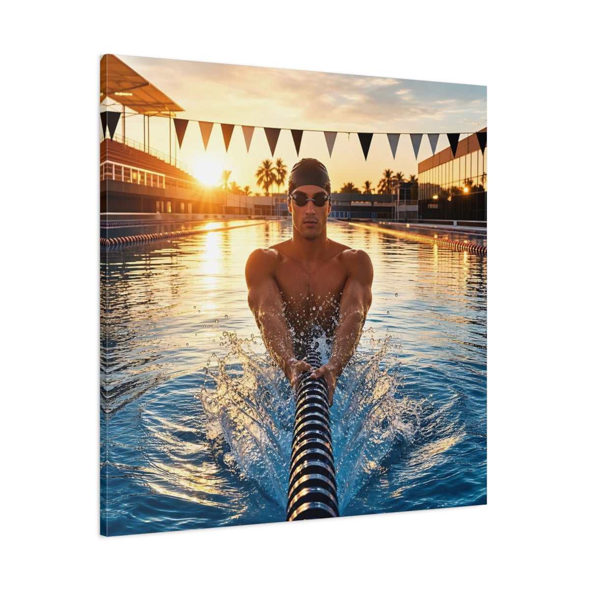 Side Mockup 1. Golden Hour Swim shown as canvas print