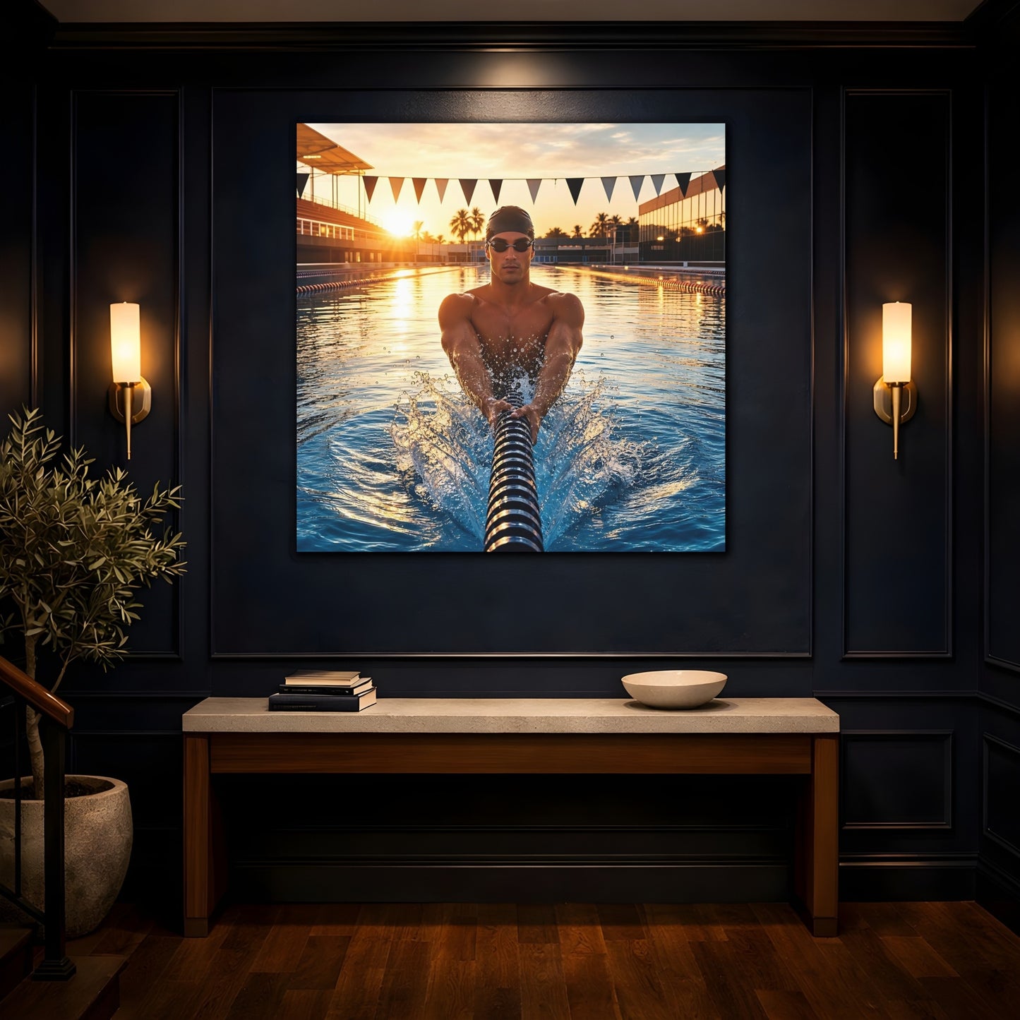 Mockup 4. Golden Hour Swim shown as canvas print