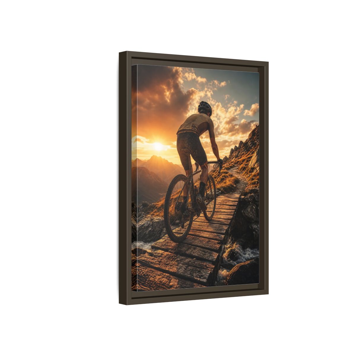 Side Mockup 5. Golden Hour Trail Ride shown as framed canvas print