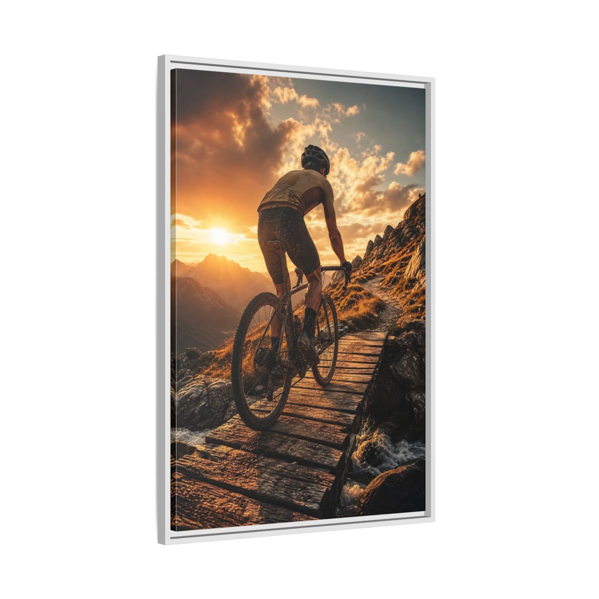 Side Mockup 9. Golden Hour Trail Ride shown as framed canvas print
