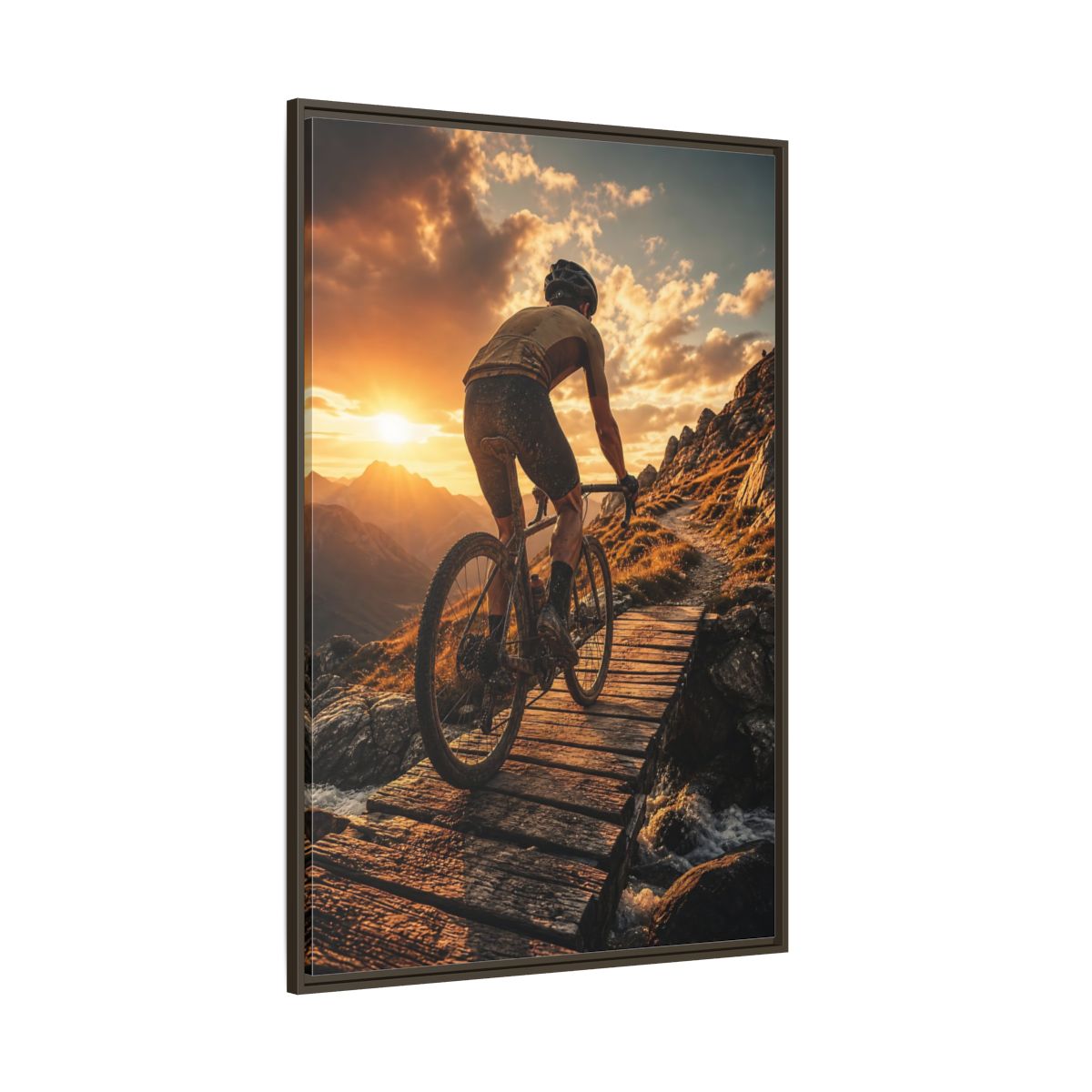 Side Mockup 8. Golden Hour Trail Ride shown as framed canvas print