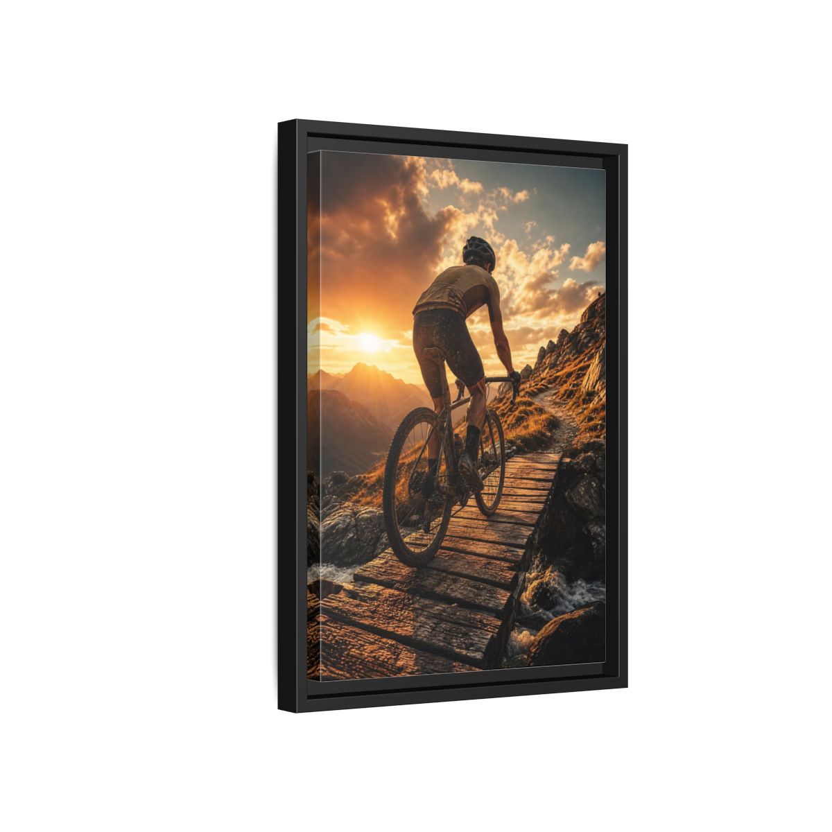 Side Mockup 6. Golden Hour Trail Ride shown as framed canvas print