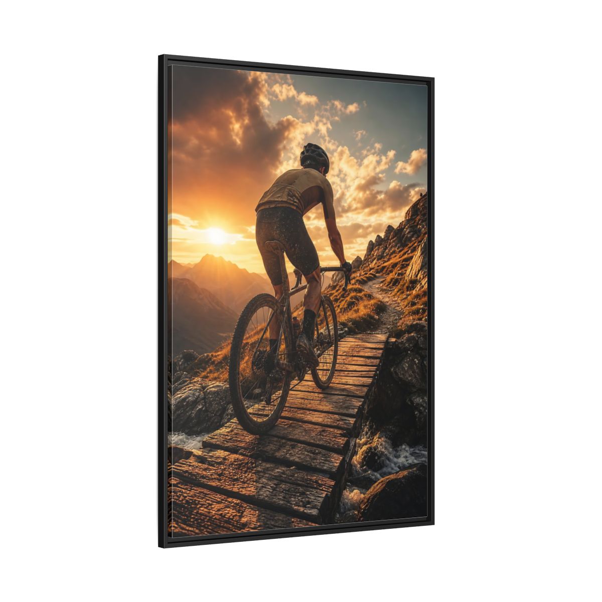 Side Mockup 12. Golden Hour Trail Ride shown as framed canvas print