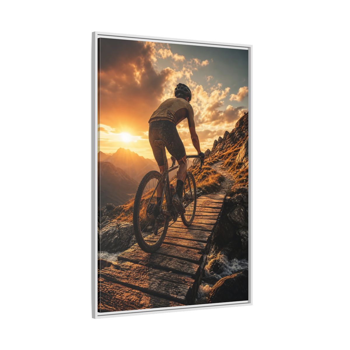 Side Mockup 7. Golden Hour Trail Ride shown as framed canvas print