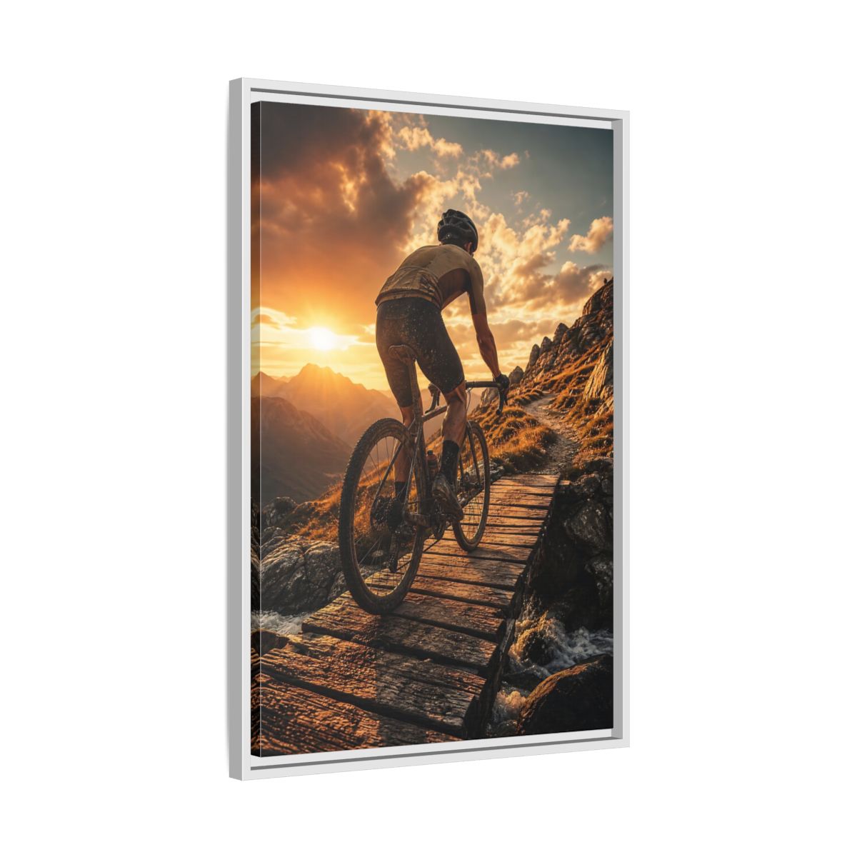 Side Mockup 10. Golden Hour Trail Ride shown as framed canvas print