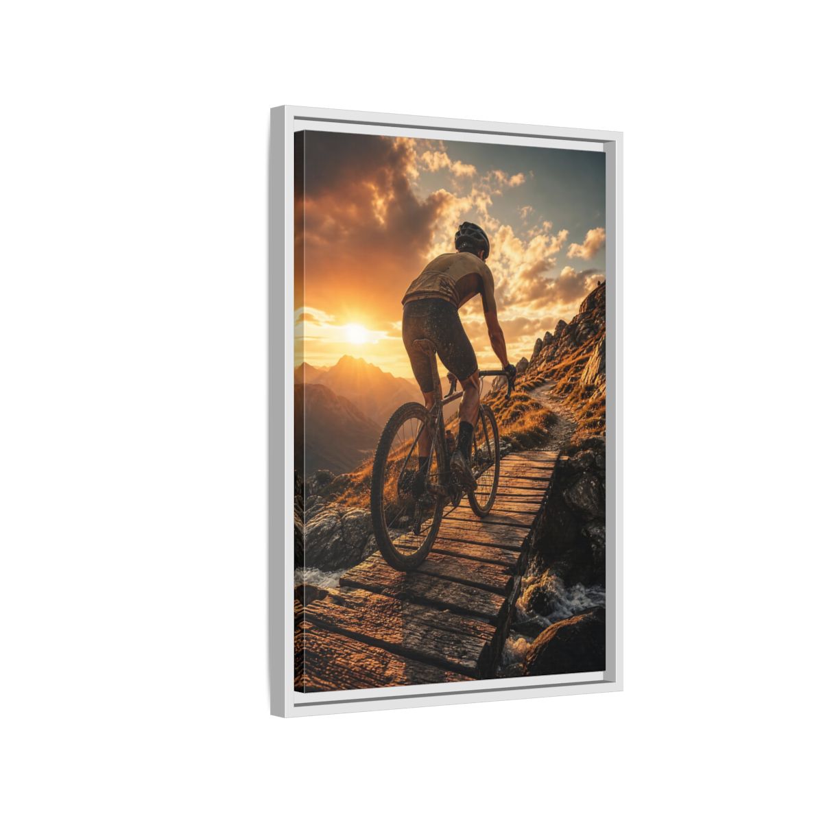 Side Mockup 1. Golden Hour Trail Ride shown as framed canvas print