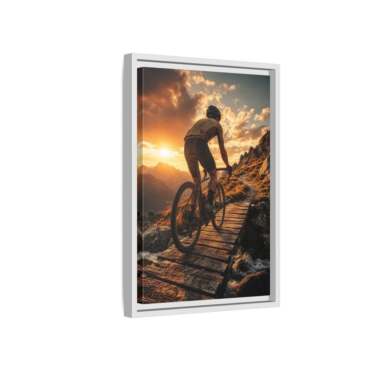 Side Mockup 4. Golden Hour Trail Ride shown as framed canvas print