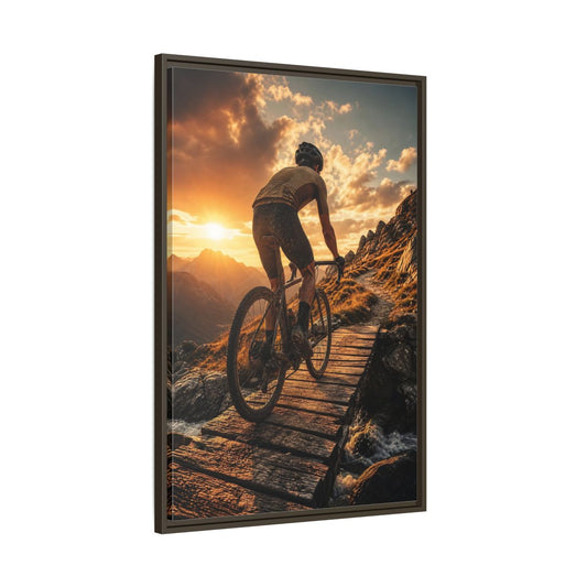 Main Mockup. Golden Hour Trail Ride shown as framed canvas print