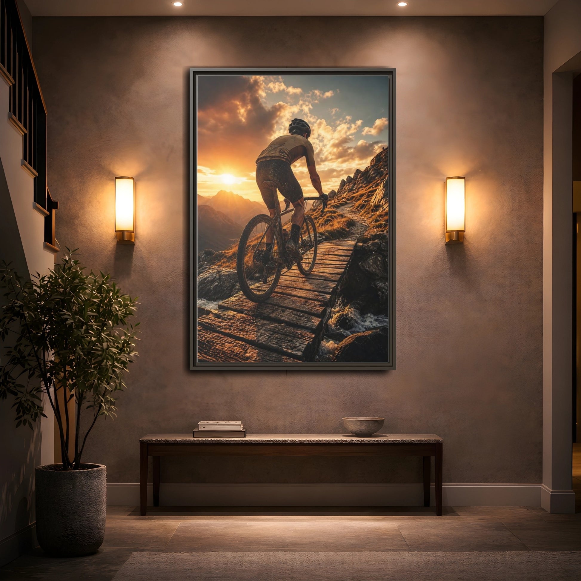 Mockup 2. Golden Hour Trail Ride shown as framed canvas print