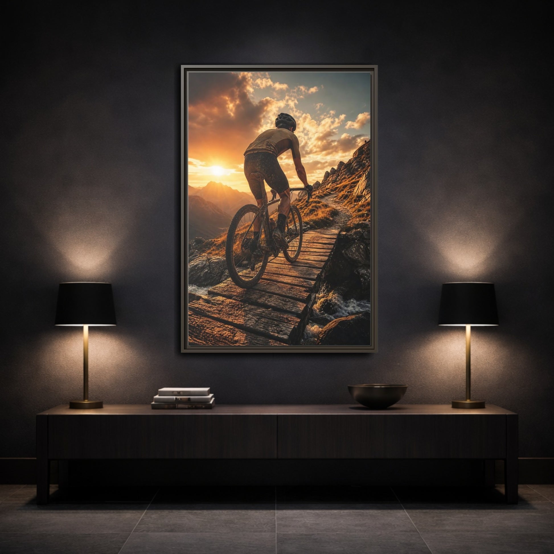 Mockup 3. Golden Hour Trail Ride shown as framed canvas print