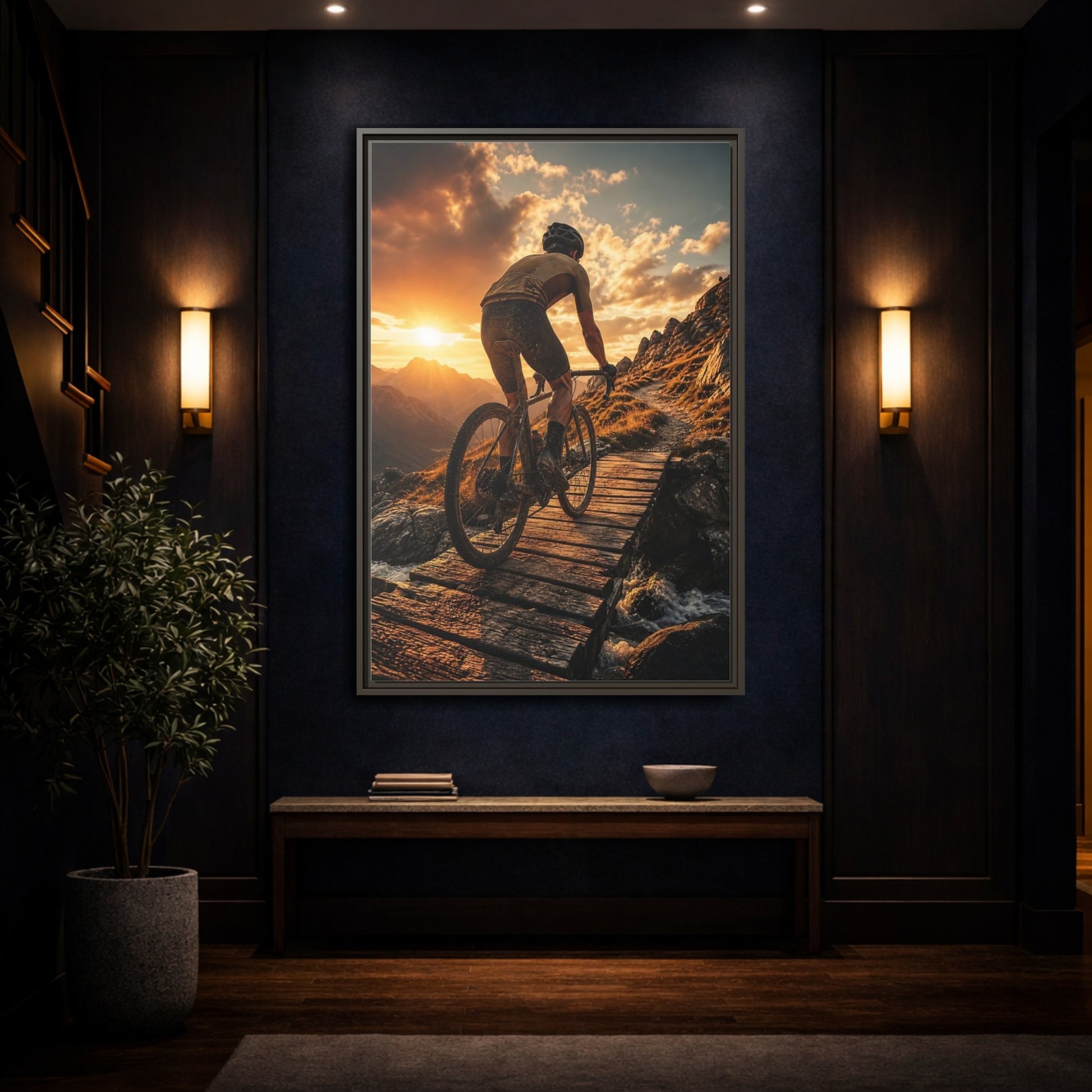 Mockup 4. Golden Hour Trail Ride shown as framed canvas print