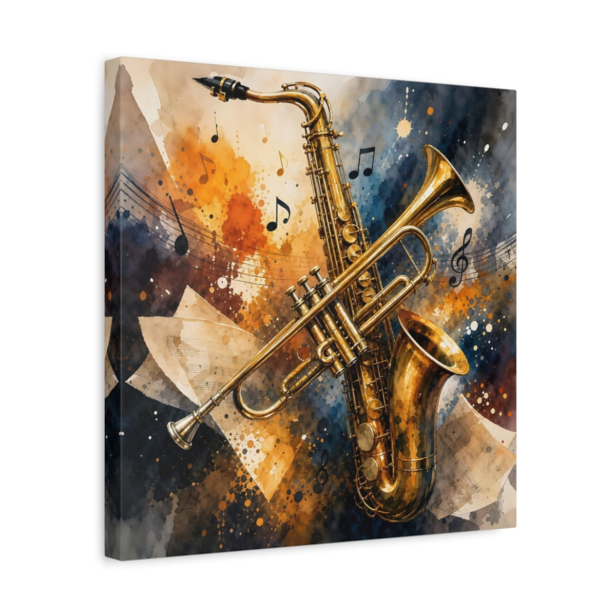 Side Mockup 6. Golden Jazz Instruments shown as canvas print