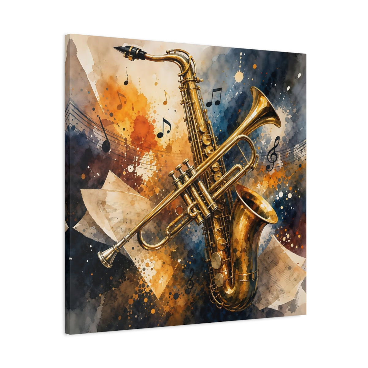 Side Mockup 3. Golden Jazz Instruments shown as canvas print
