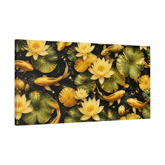 Main Mockup. Golden Koi And Lotus shown as canvas print
