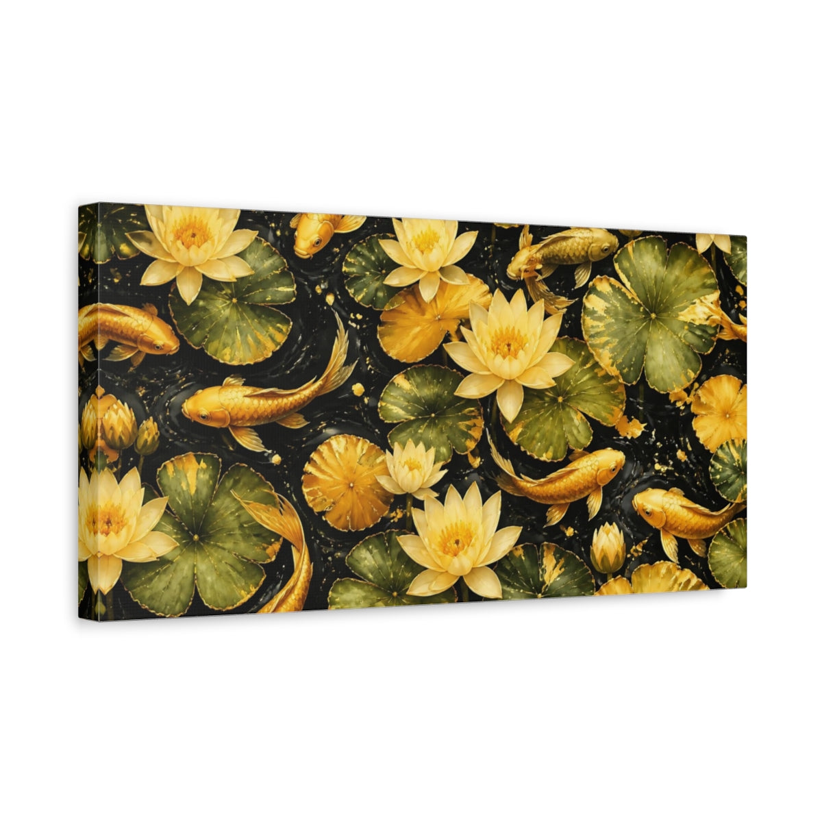 Side Mockup 3. Golden Koi And Lotus shown as canvas print