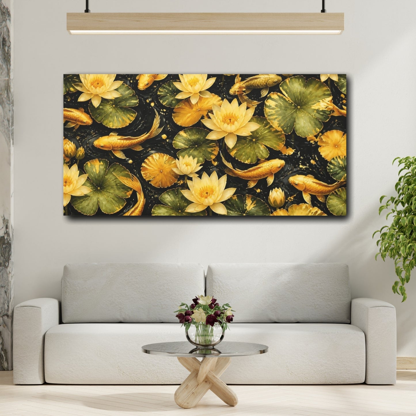 Mockup 2. Golden Koi And Lotus shown as canvas print