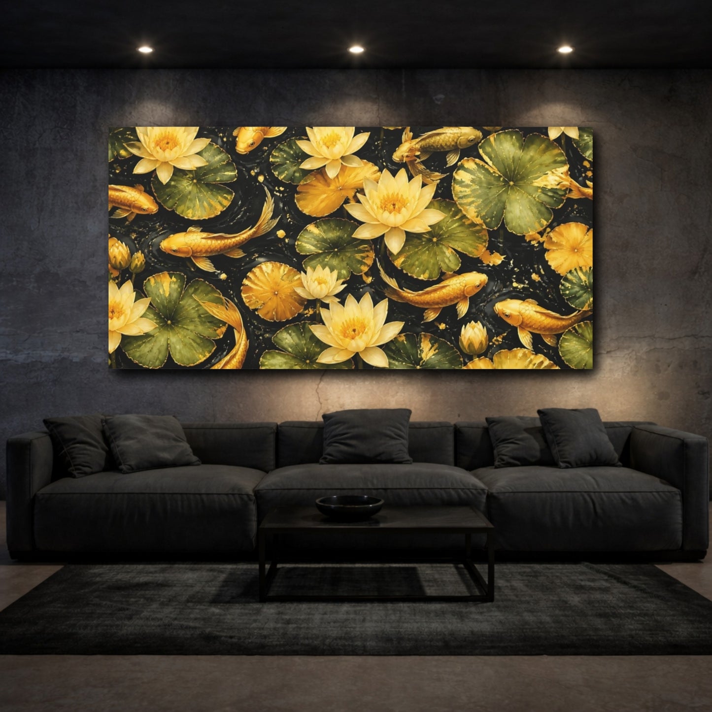 Mockup 3. Golden Koi And Lotus shown as canvas print