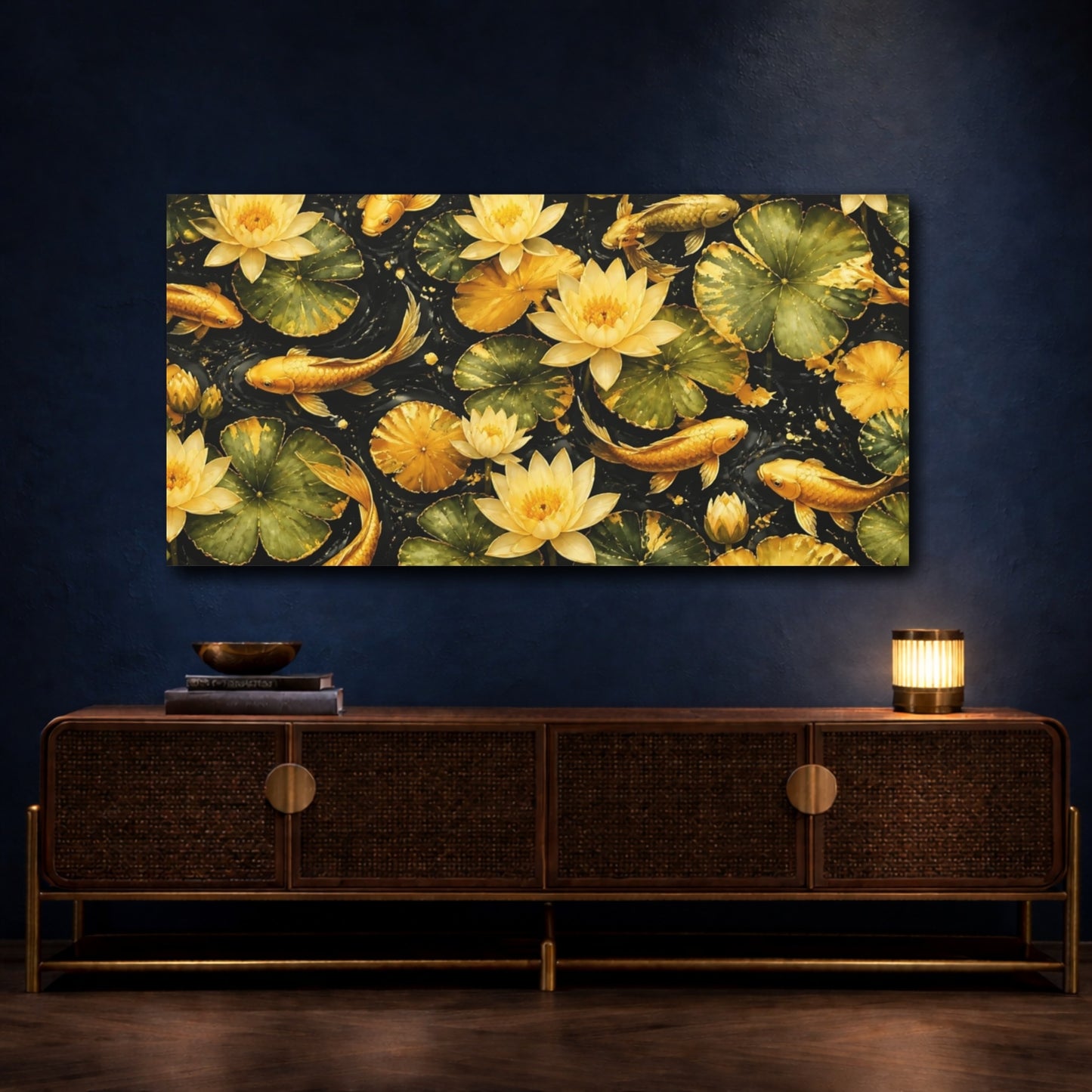 Mockup 4. Golden Koi And Lotus shown as canvas print