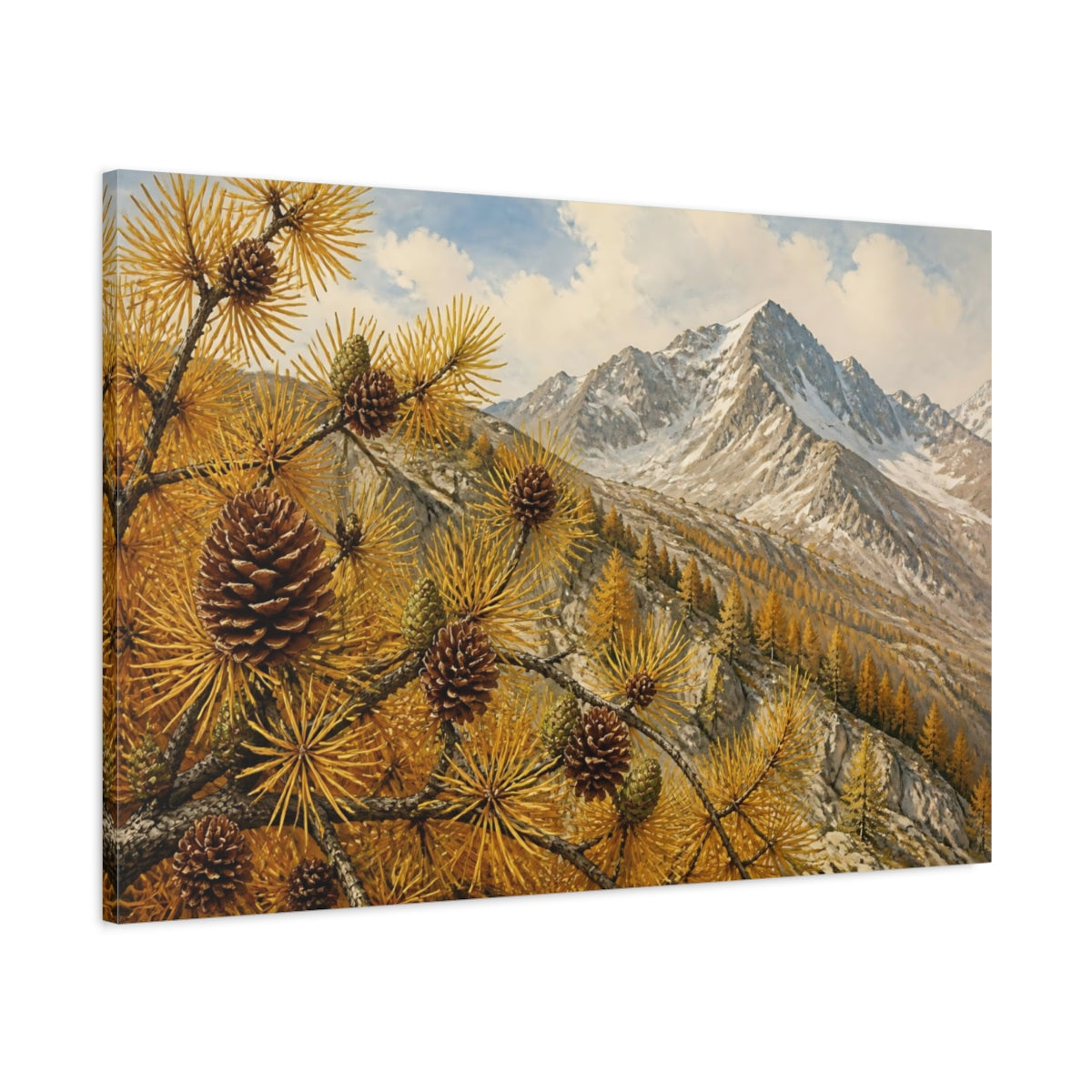 Main Mockup. Golden Larch Mountain Ridge shown as canvas print