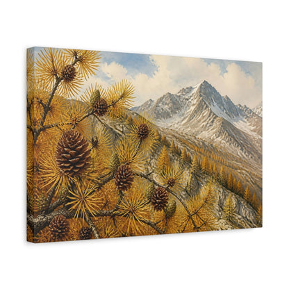 Side Mockup 4. Golden Larch Mountain Ridge shown as canvas print