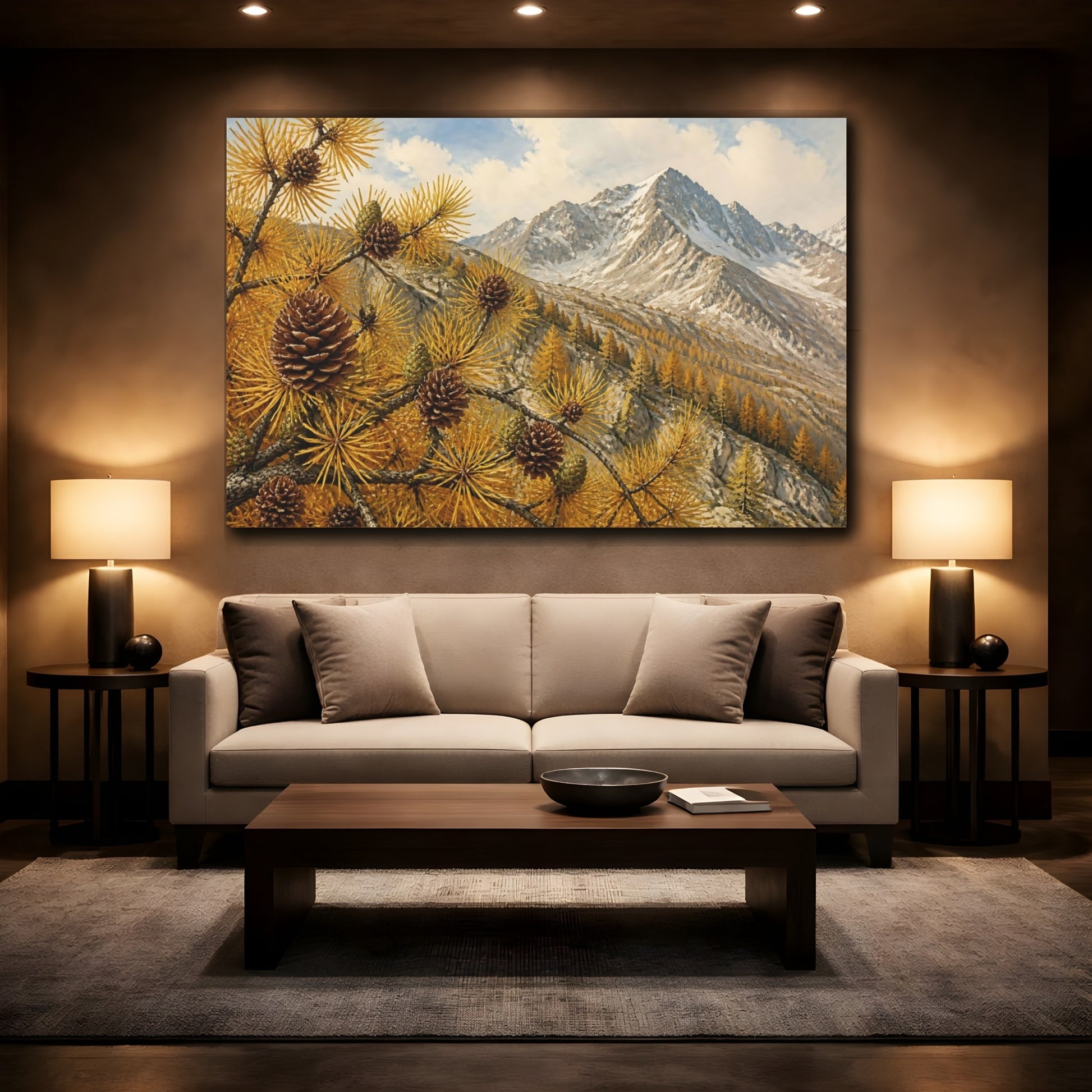 Mockup 2. Golden Larch Mountain Ridge shown as canvas print