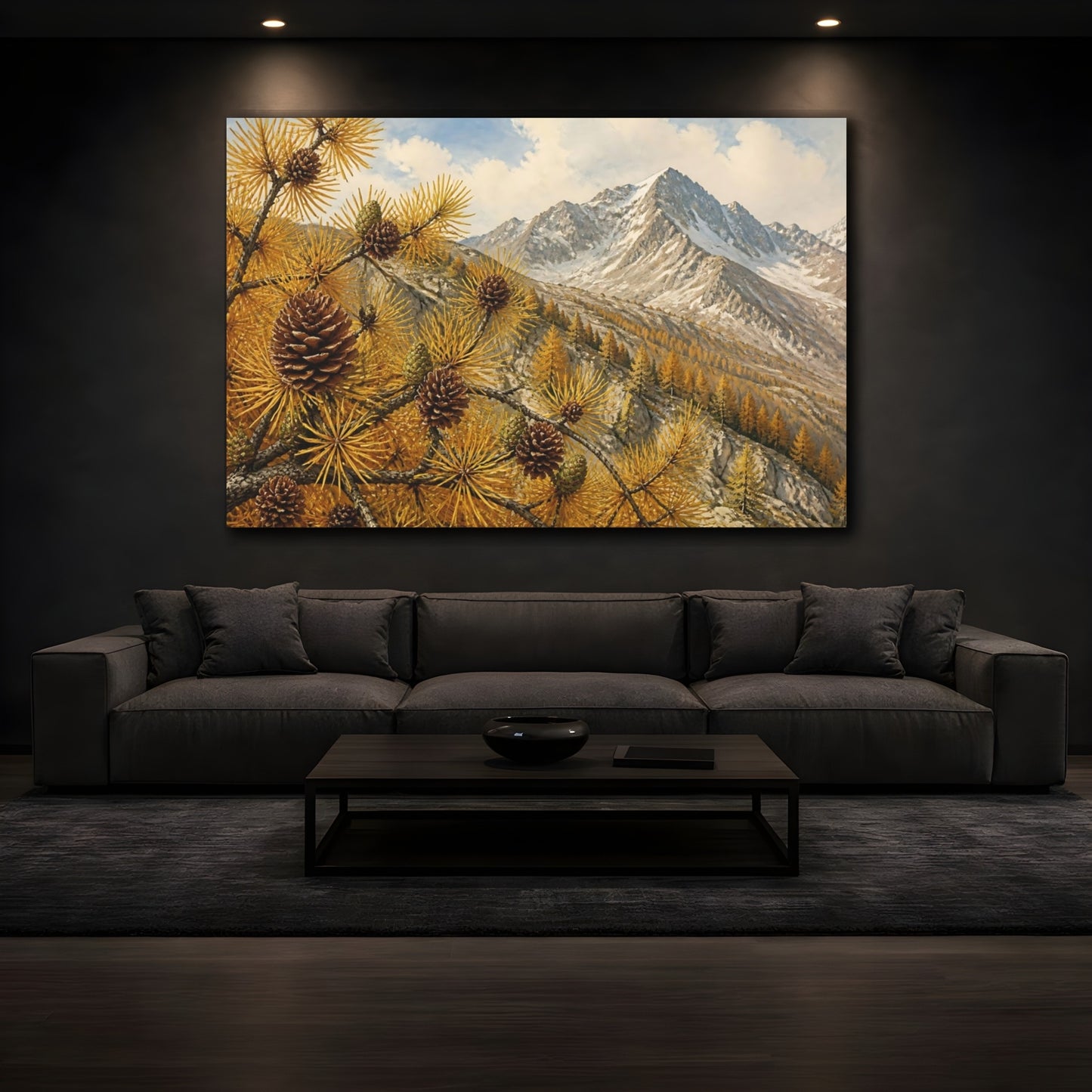 Mockup 3. Golden Larch Mountain Ridge shown as canvas print