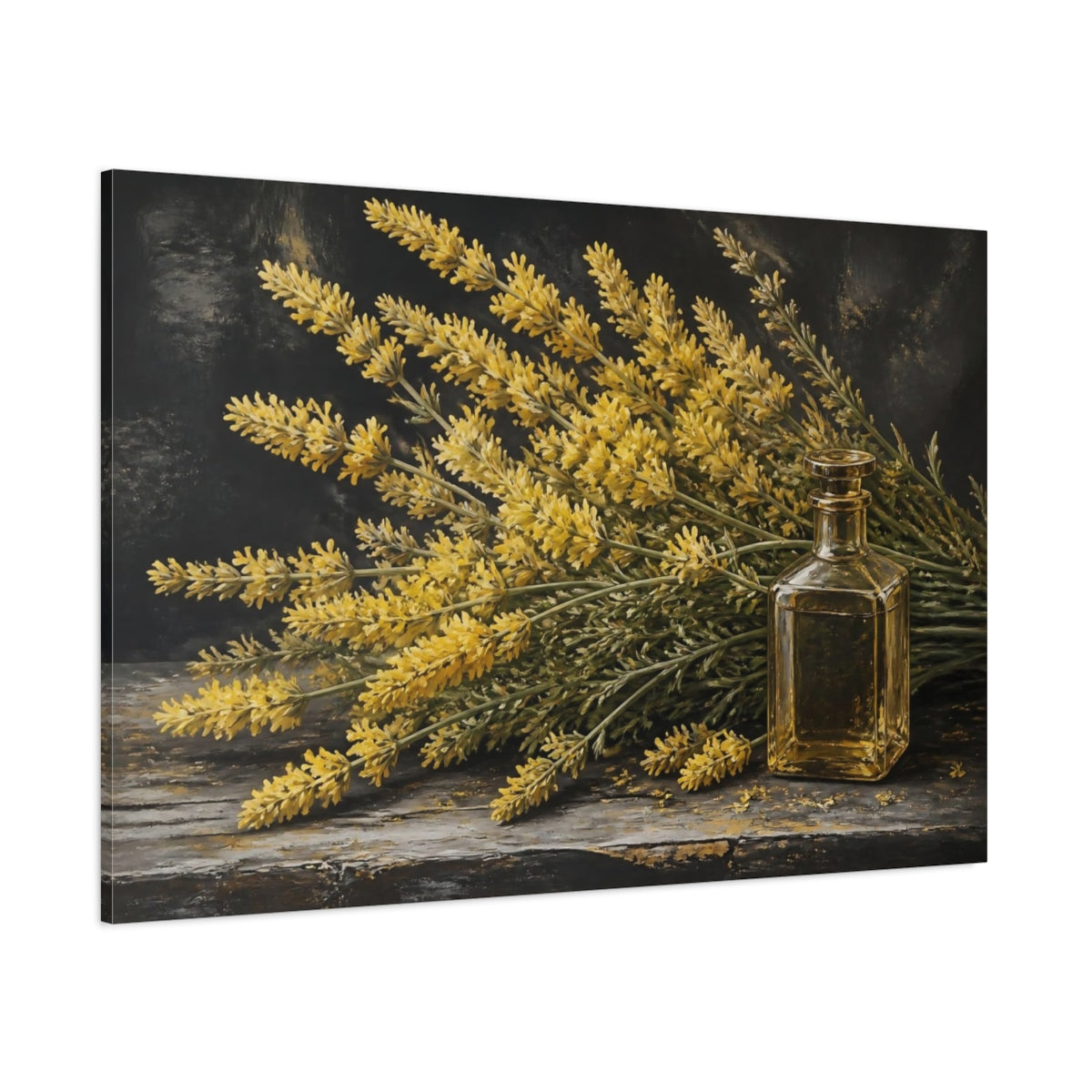 Side Mockup 1. Golden Lavender Flowers shown as canvas print