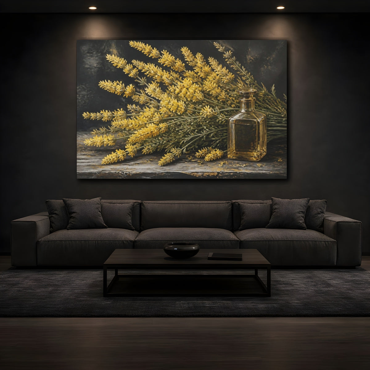 Mockup 3. Golden Lavender Flowers shown as canvas print