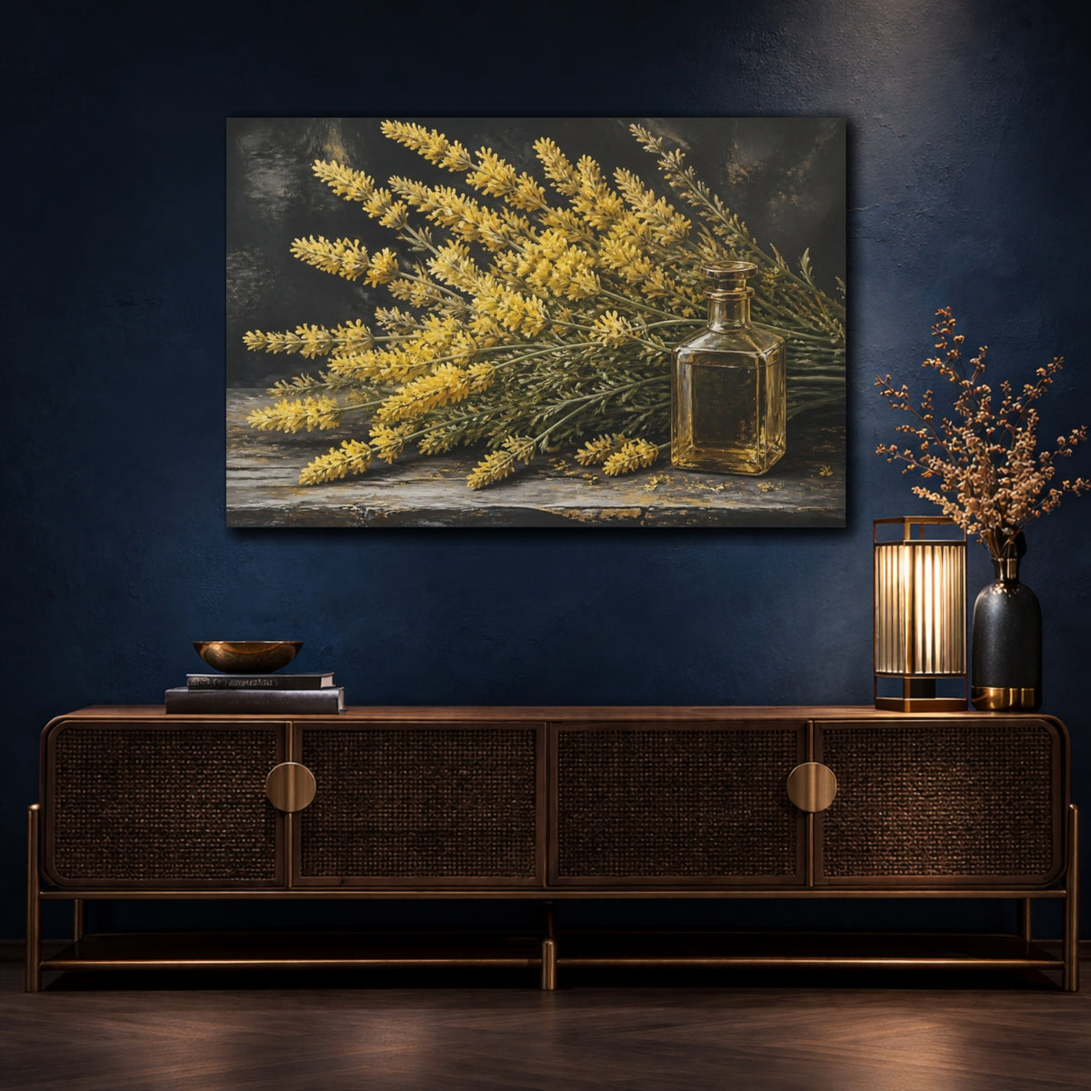 Mockup 4. Golden Lavender Flowers shown as canvas print