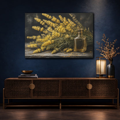 Mockup 4. Golden Lavender Flowers shown as canvas print