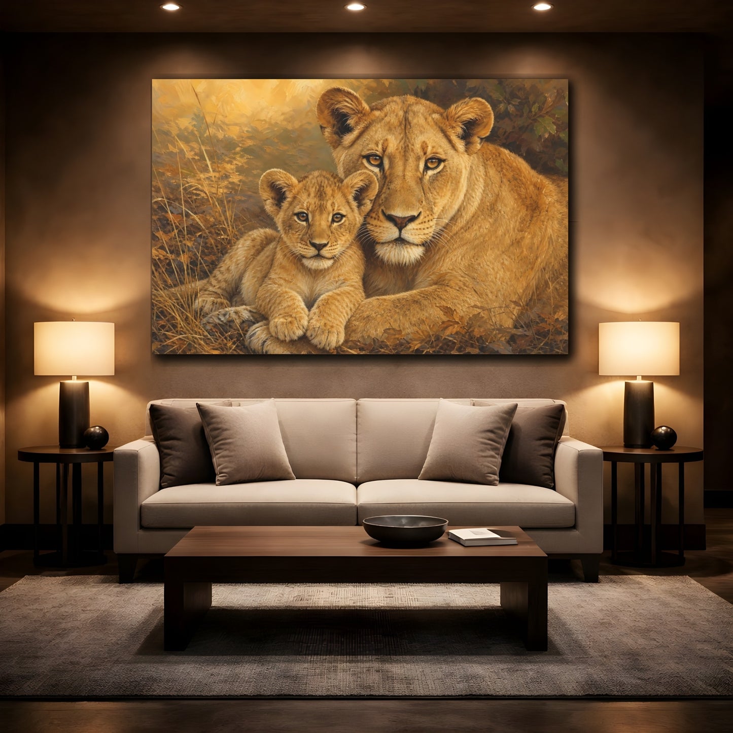 Mockup 2. Golden Lioness And Cub shown as canvas print