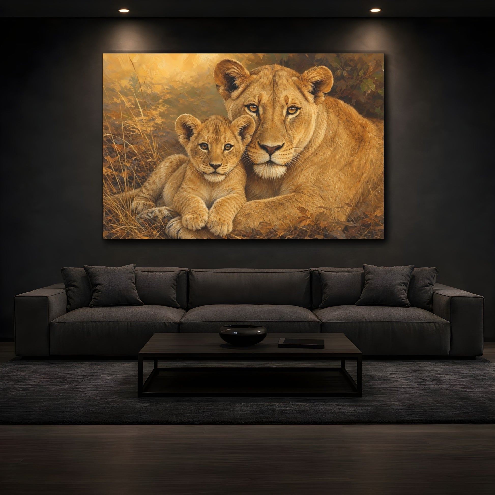 Mockup 3. Golden Lioness And Cub shown as canvas print