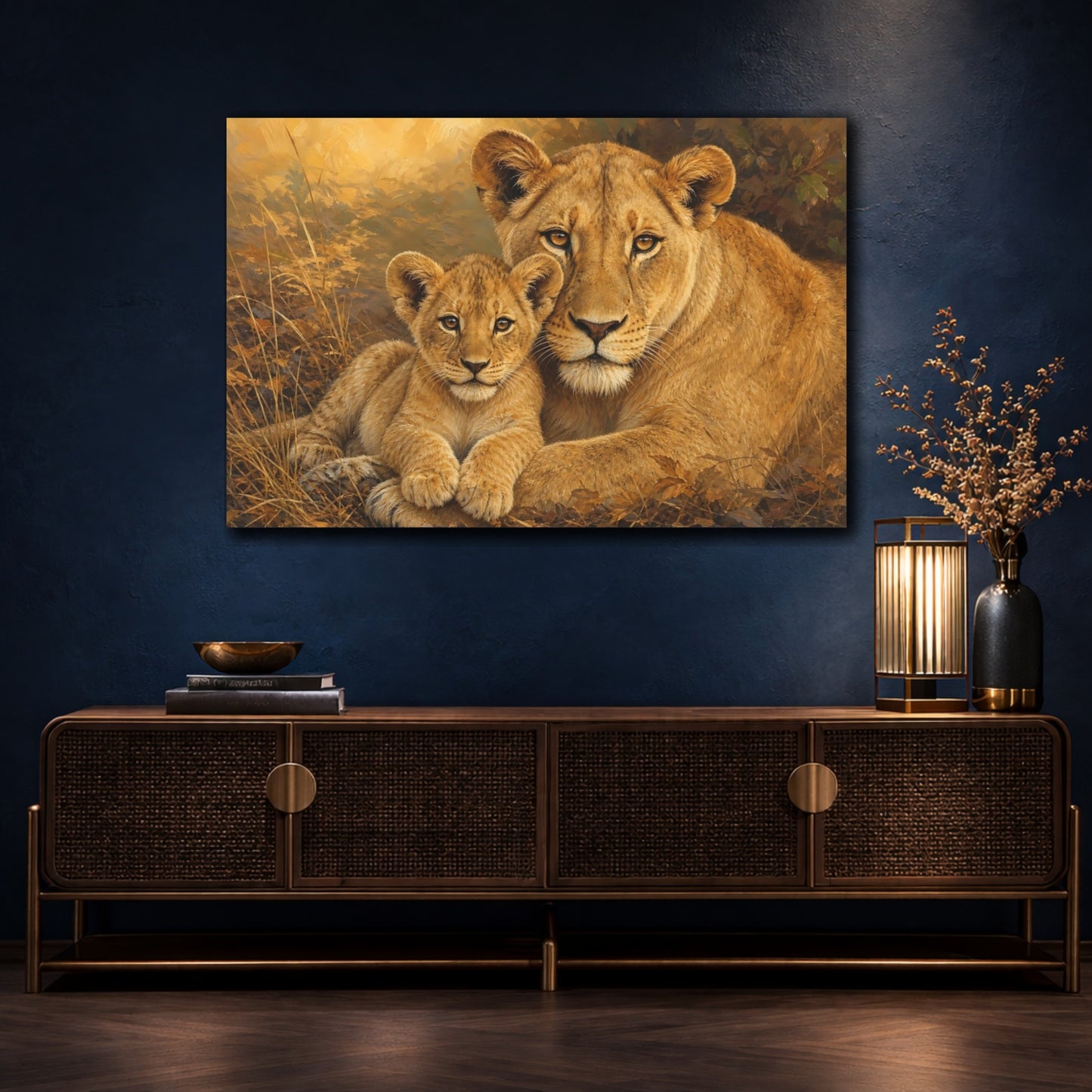 Mockup 4. Golden Lioness And Cub shown as canvas print