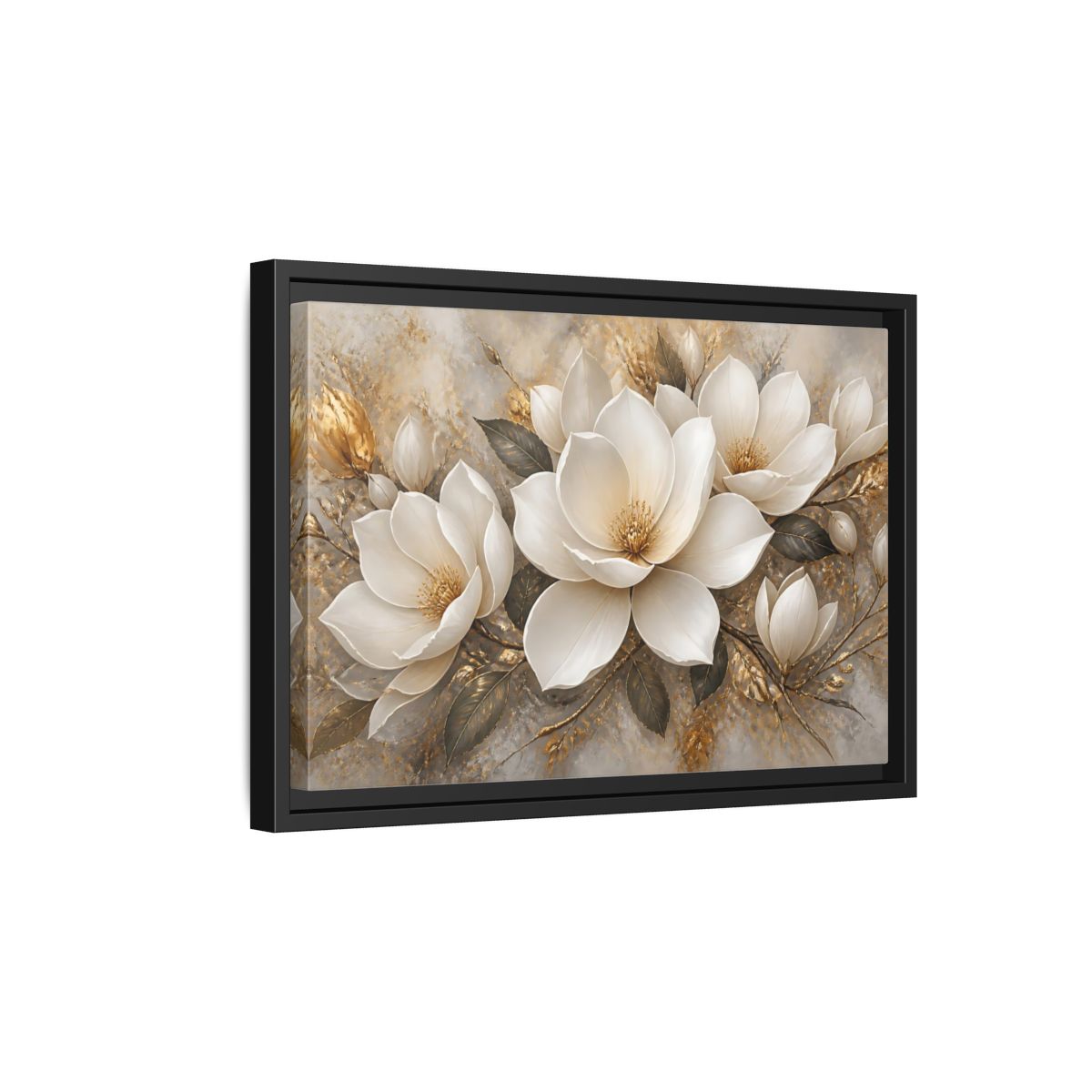Side Mockup 6. Golden Magnolia Bloom shown as framed canvas print