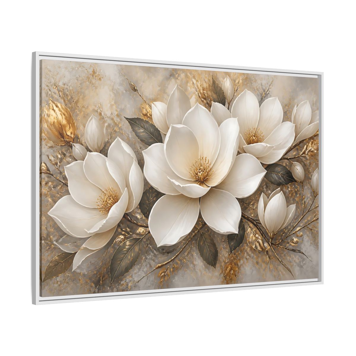 Side Mockup 7. Golden Magnolia Bloom shown as framed canvas print
