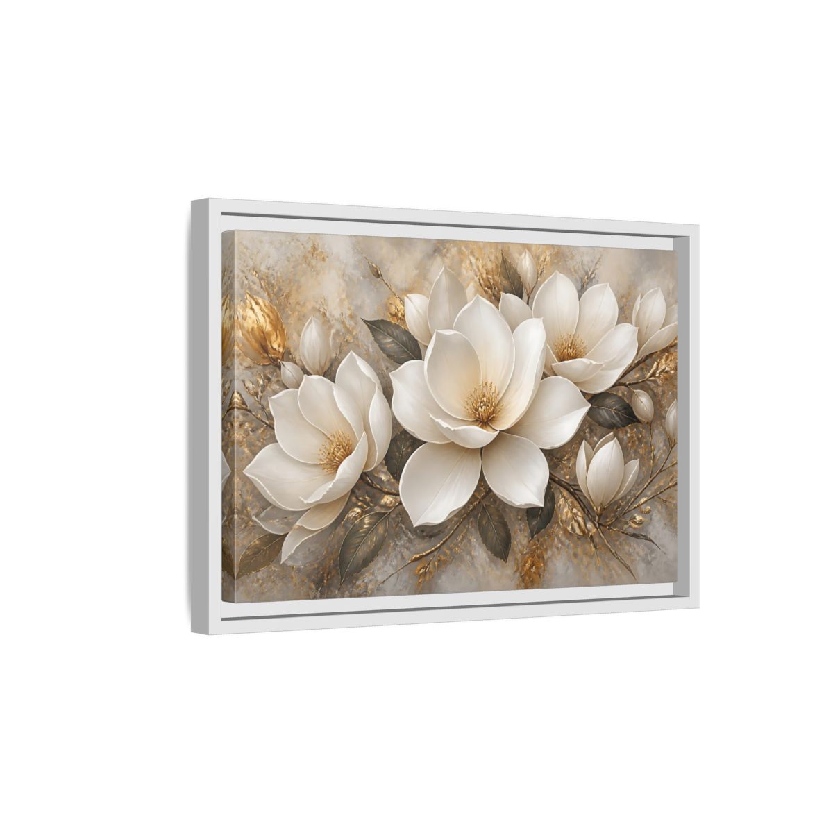 Side Mockup 4. Golden Magnolia Bloom shown as framed canvas print