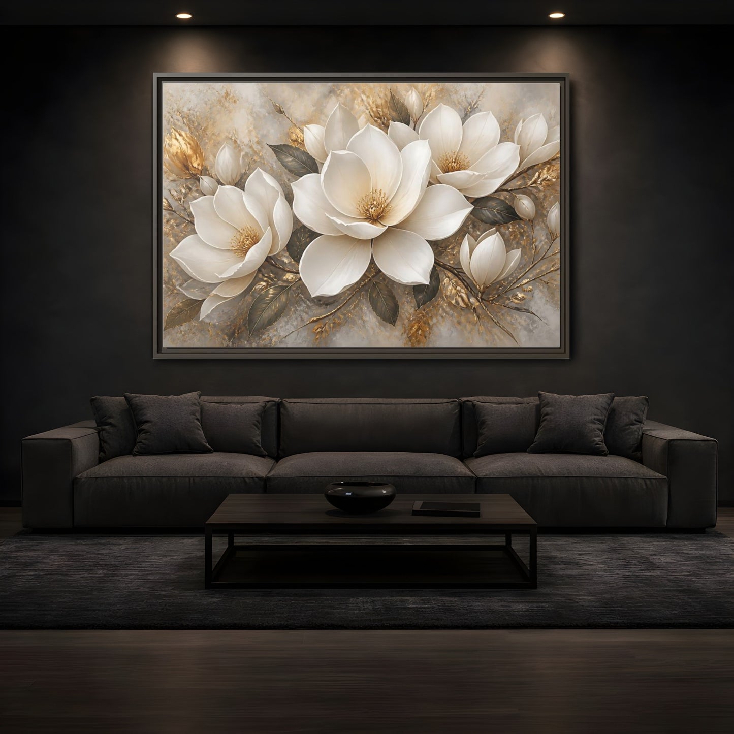 Mockup 3. Golden Magnolia Bloom shown as framed canvas print