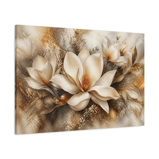 Main Mockup. Golden Magnolia Elegance shown as canvas print
