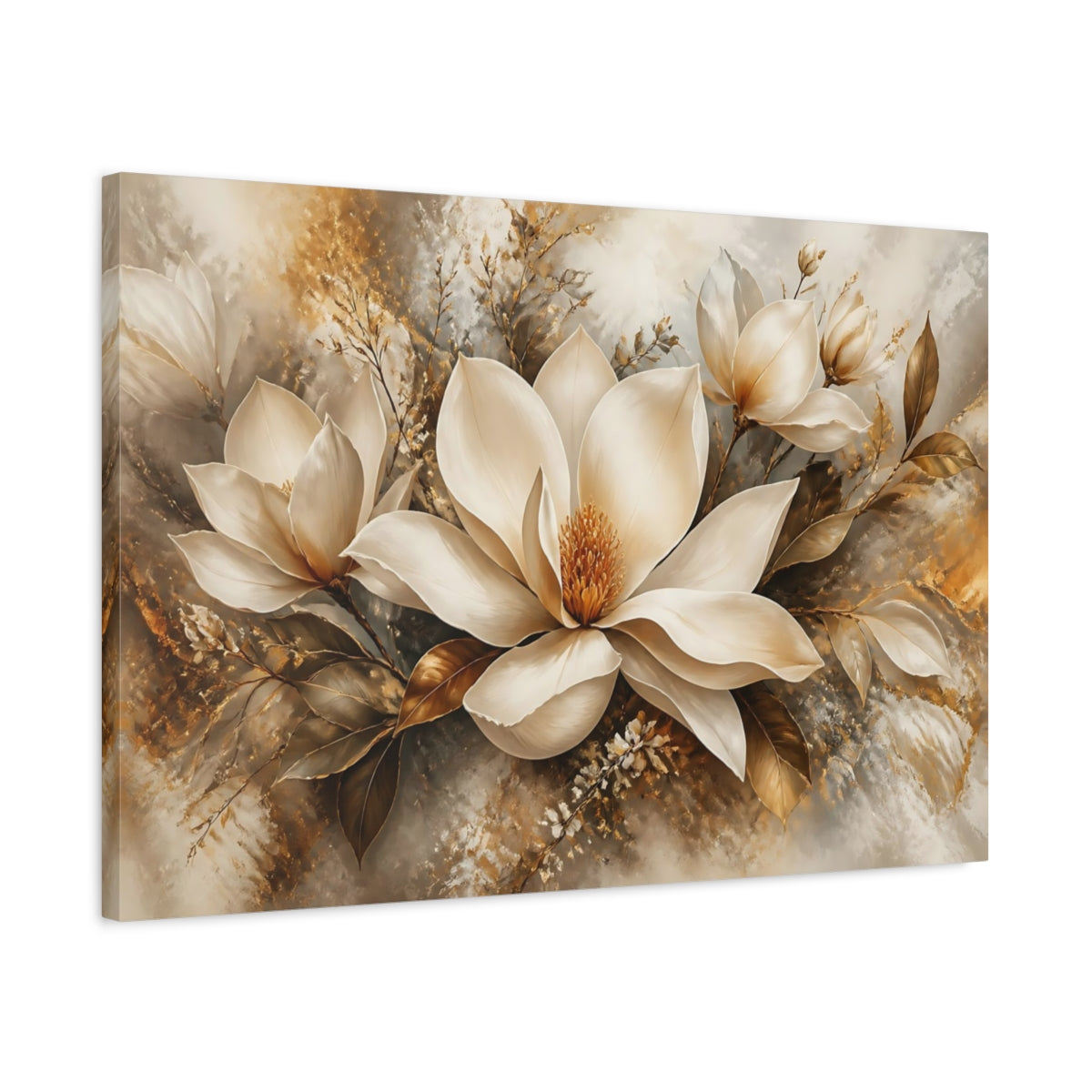 Side Mockup 2. Golden Magnolia Elegance shown as canvas print